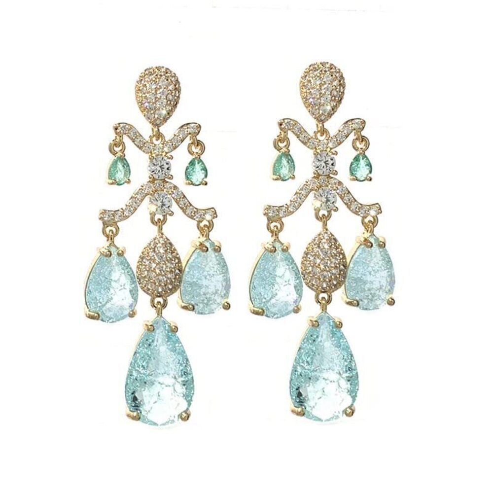 2787 Vintage Emerald Chandelier Dangle Earrings-18K Gold Plated Green